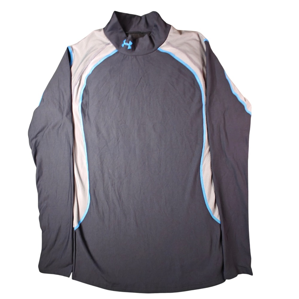 Under Armour ColdGear Compression Mock Neck Shirt Mens XL Black Grey 206289 - Picture 1 of 9